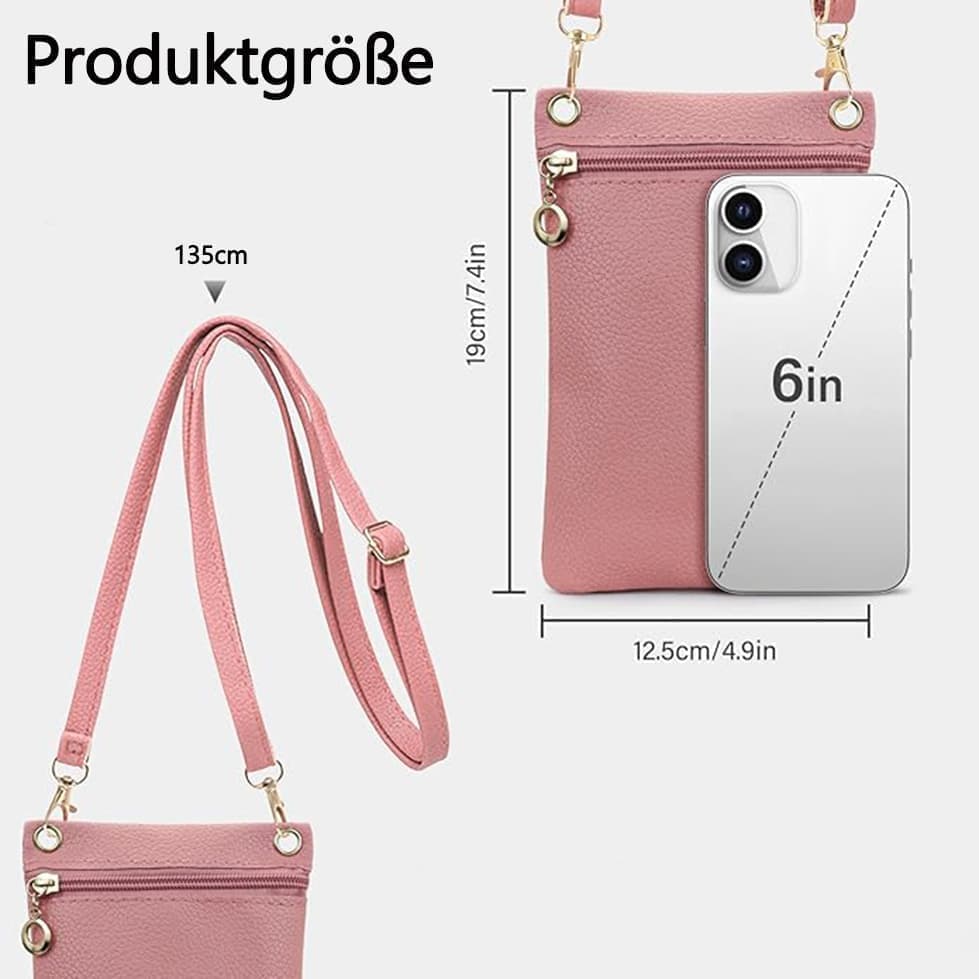 Pink Lychee Texture Phone Bag with Shoulder Strap, 19cm x 12.5cm - Image 4