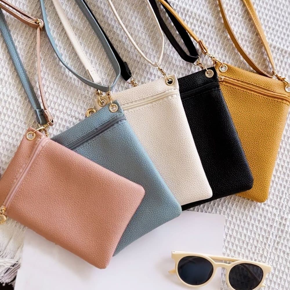 Pink Lychee Texture Phone Bag with Shoulder Strap, 19cm x 12.5cm - Image 6