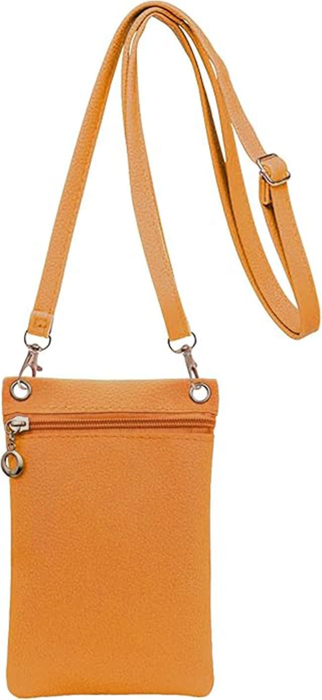 19cm x 12.5cm Mobile Phone Bag with Shoulder Strap, Lychee Texture Handbag in Yellow - Image 1