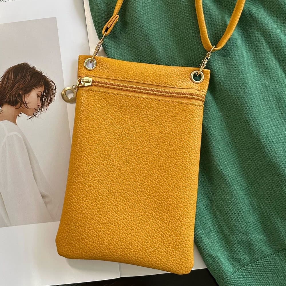 19cm x 12.5cm Mobile Phone Bag with Shoulder Strap, Lychee Texture Handbag in Yellow - Image 2