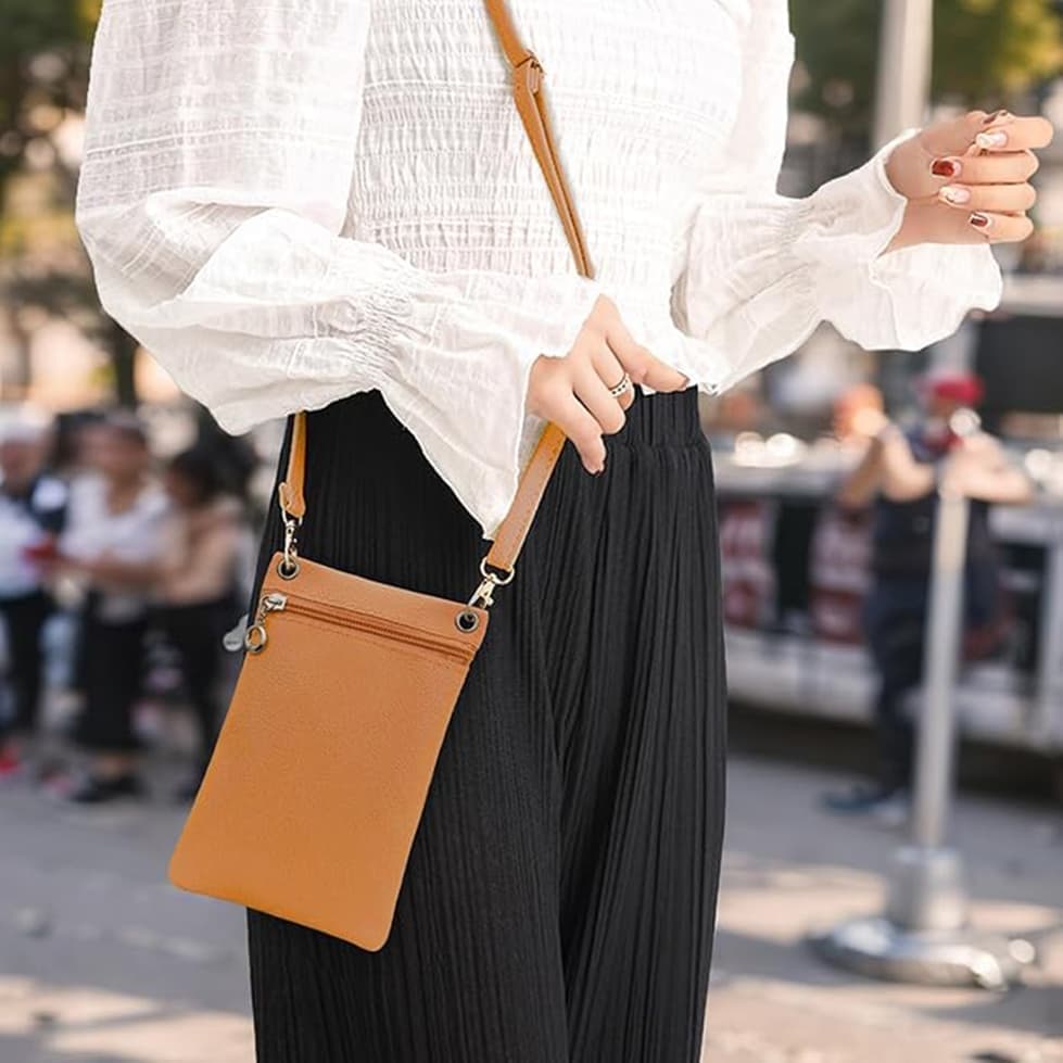 19cm x 12.5cm Mobile Phone Bag with Shoulder Strap, Lychee Texture Handbag in Yellow - Image 3