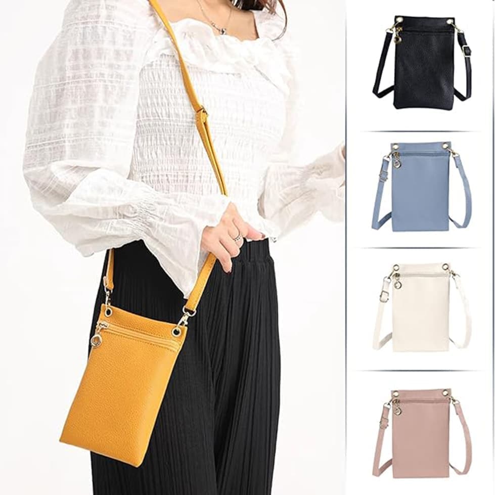 19cm x 12.5cm Mobile Phone Bag with Shoulder Strap, Lychee Texture Handbag in Yellow - Image 4