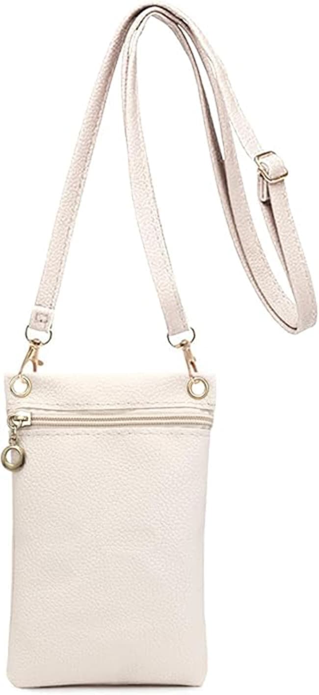 White Lychee Texture Phone Bag with Shoulder Strap, 19cm x 12.5cm - Image 1