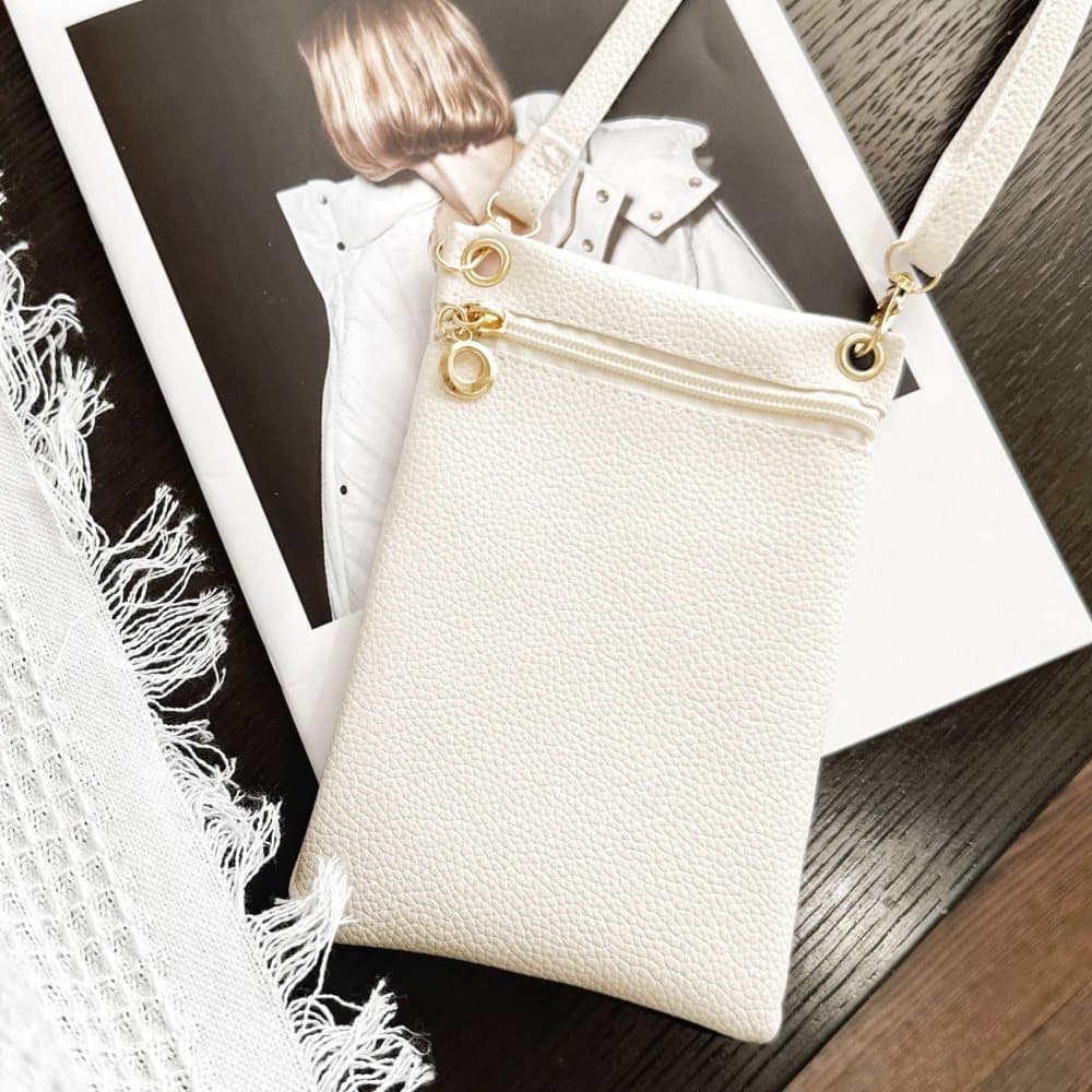 White Lychee Texture Phone Bag with Shoulder Strap, 19cm x 12.5cm - Image 2