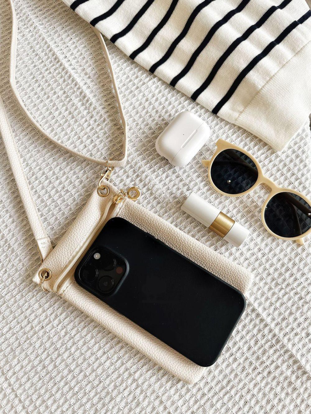 White Lychee Texture Phone Bag with Shoulder Strap, 19cm x 12.5cm - Image 3