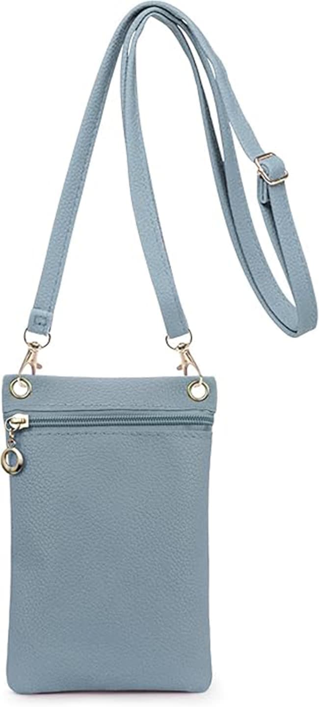1 Lychee Texture Phone Bag with Shoulder Strap, 19cm x 12.5cm, Blue - Image 1