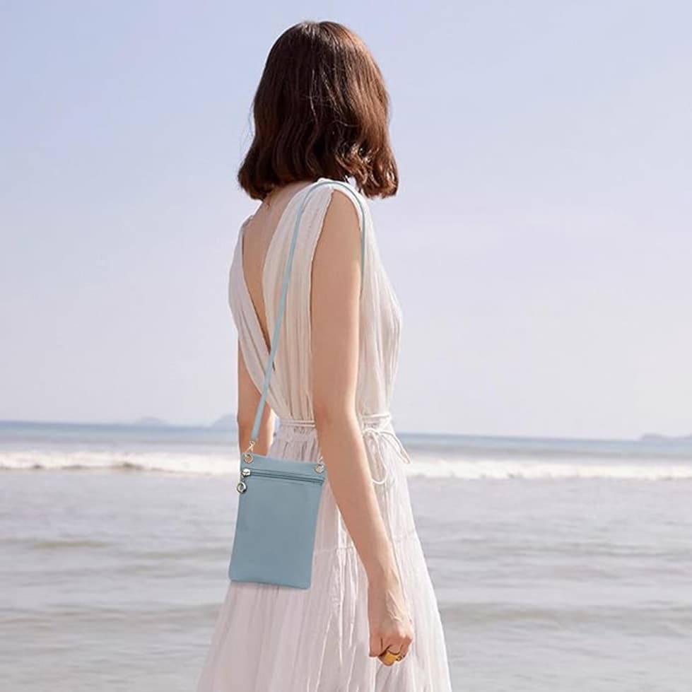 1 Lychee Texture Phone Bag with Shoulder Strap, 19cm x 12.5cm, Blue - Image 3