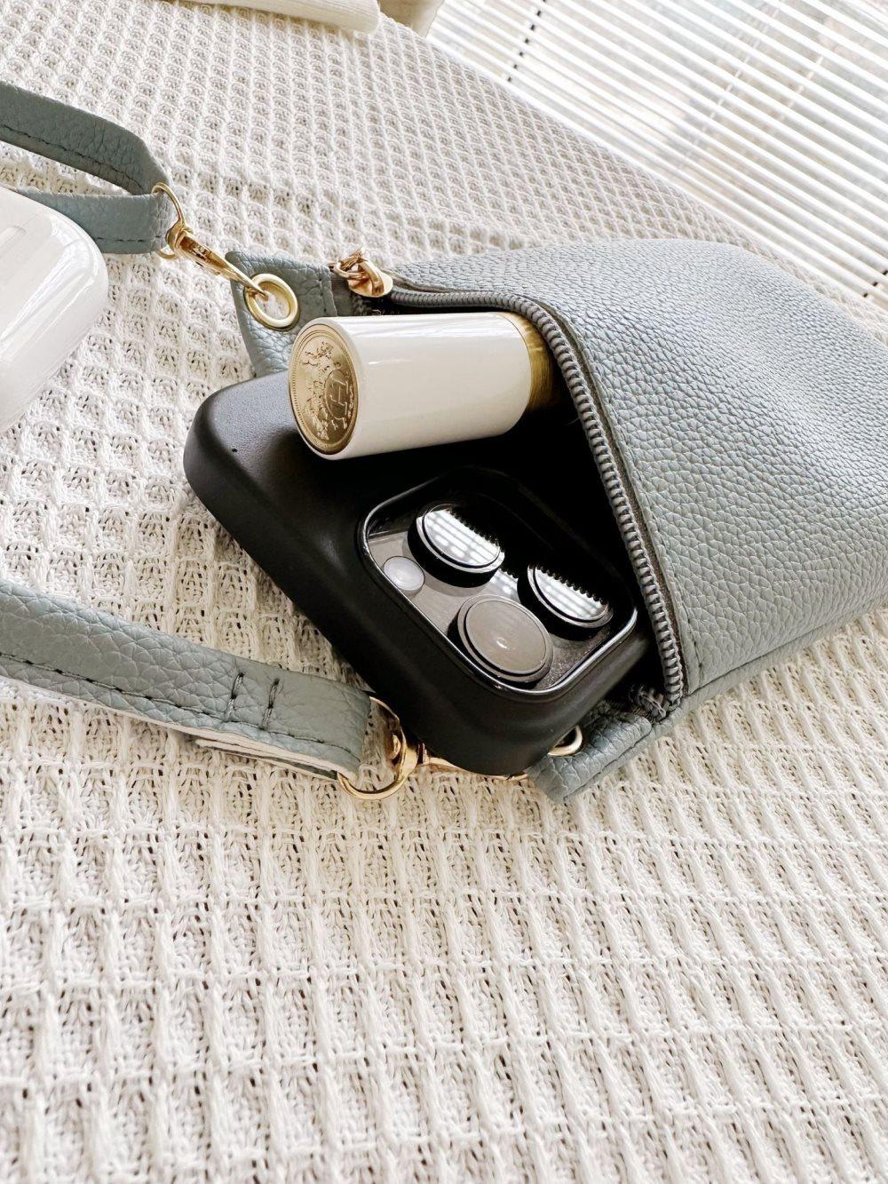 1 Lychee Texture Phone Bag with Shoulder Strap, 19cm x 12.5cm, Blue - Image 5