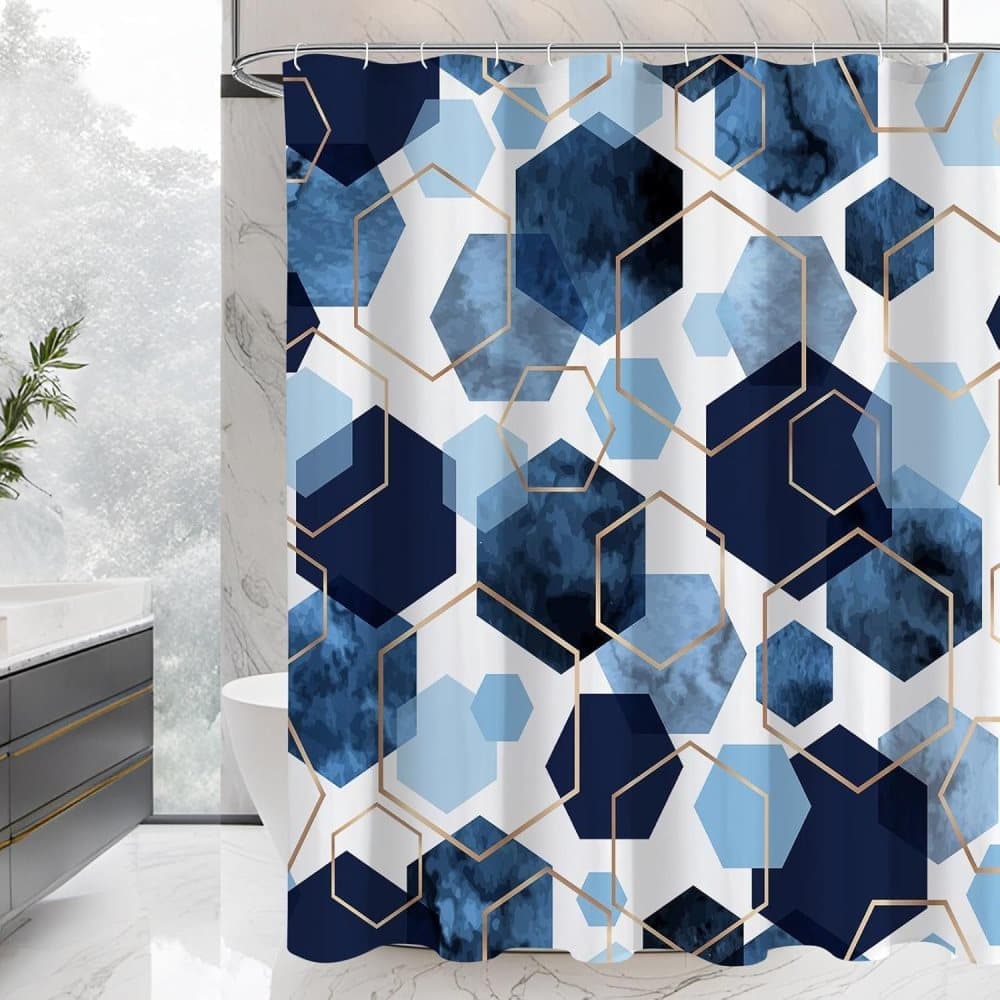 Bohemian Waterproof Mildew Resistant Shower Curtain with Marble Pattern, 71x72 inches - Image 1