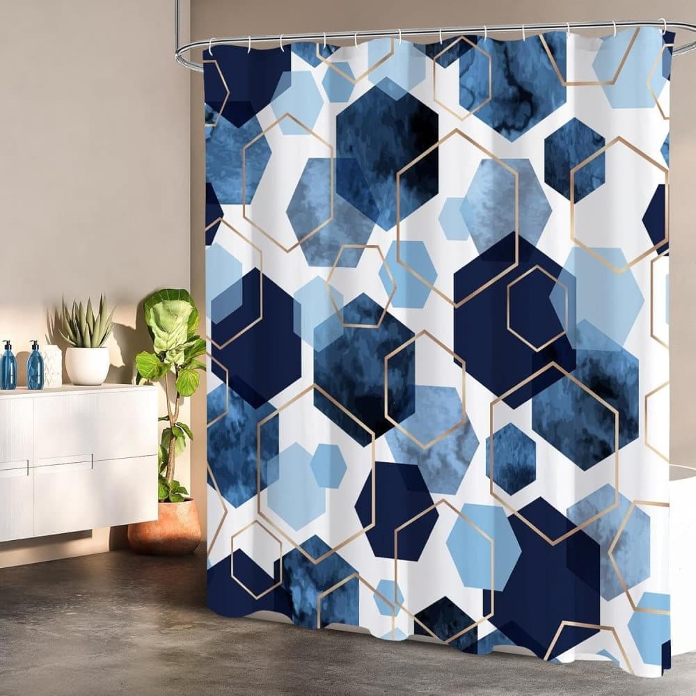 Bohemian Waterproof Mildew Resistant Shower Curtain with Marble Pattern, 71x72 inches - Image 3