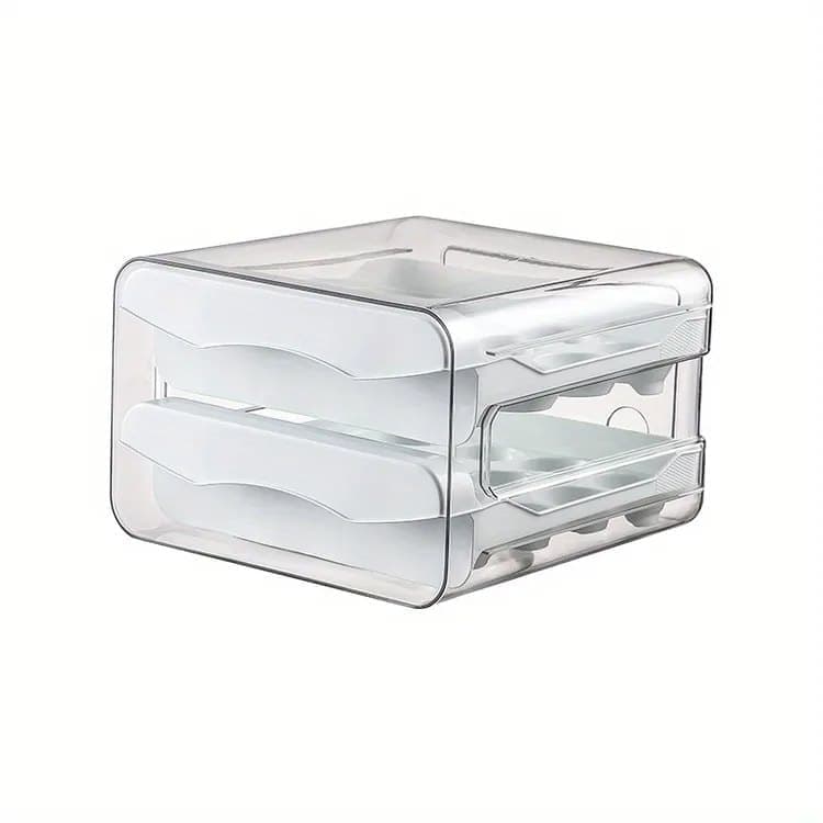 32-pcs XL Egg Storage Container, White, Transparent Double Layer Egg Holder for Refrigerator, Stackable Egg Dispenser - Image 1