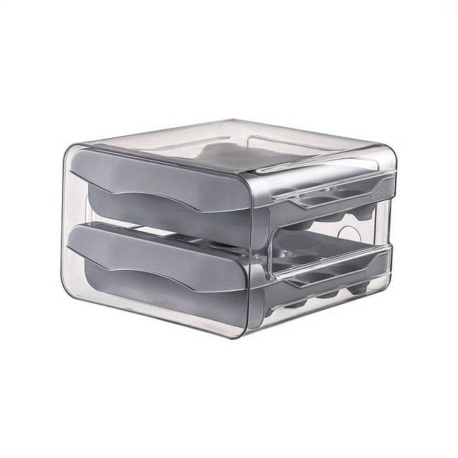 32-pcs XL Egg Storage Container for Refrigerator, Double Layer Transparent Egg Holder Dispenser, Stackable, Gray - Image 1