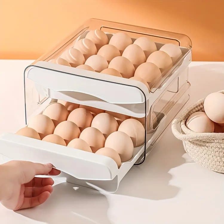 32-pcs XL Egg Storage Container for Refrigerator, Double Layer Transparent Egg Holder Dispenser, Stackable, Gray - Image 2
