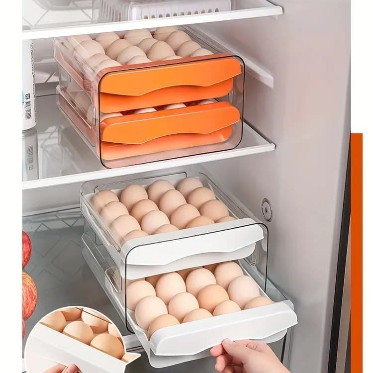 32-pcs XL Egg Storage Container for Refrigerator, Double Layer Transparent Egg Holder Dispenser, Stackable, Gray - Image 3