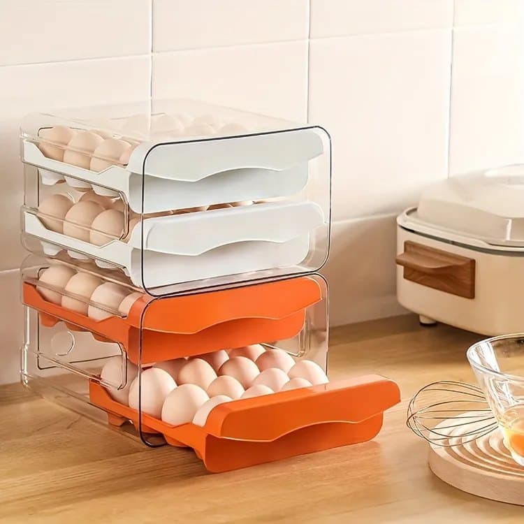 32-pcs XL Egg Storage Container for Refrigerator, Double Layer Transparent Egg Holder Dispenser, Stackable, Gray - Image 4