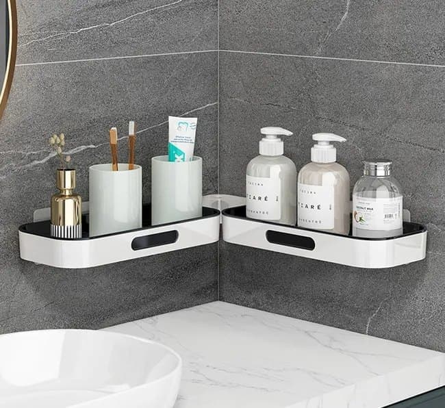 Rotatable Shower Shelf Self-Adhesive Bathroom Storage Shelf in Gray or White - Image 1