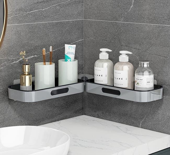 Rotatable Shower Shelf Self-Adhesive Bathroom Storage Shelf, Gray/White - Image 1
