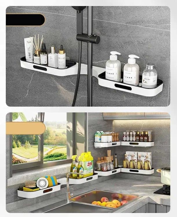 Rotatable Shower Shelf Self-Adhesive Bathroom Storage Shelf, Gray/White - Image 4