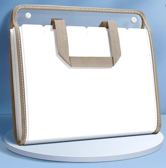 13 Compartments A4 Document Folder, Transparent Waterproof with Snaps, Light Brown, Compatible with Office Supplies - Image 1