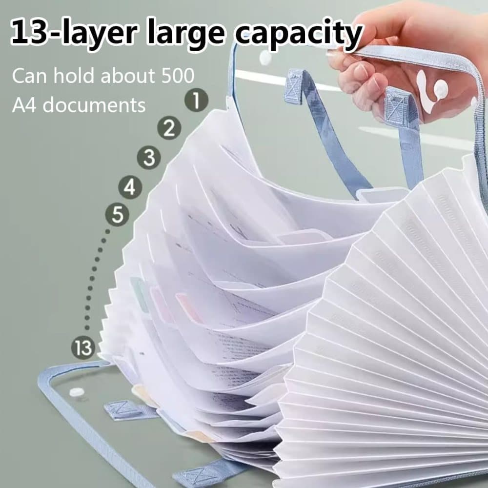 13 Compartments A4 Document Folder, Transparent Waterproof with Snaps, Light Brown, Compatible with Office Supplies - Image 2