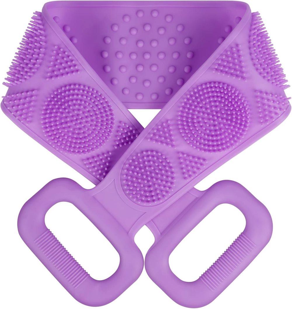 Soft Exfoliating Silicone Body Brush for Women and Men, with Massage Particles, Purple - Image 1