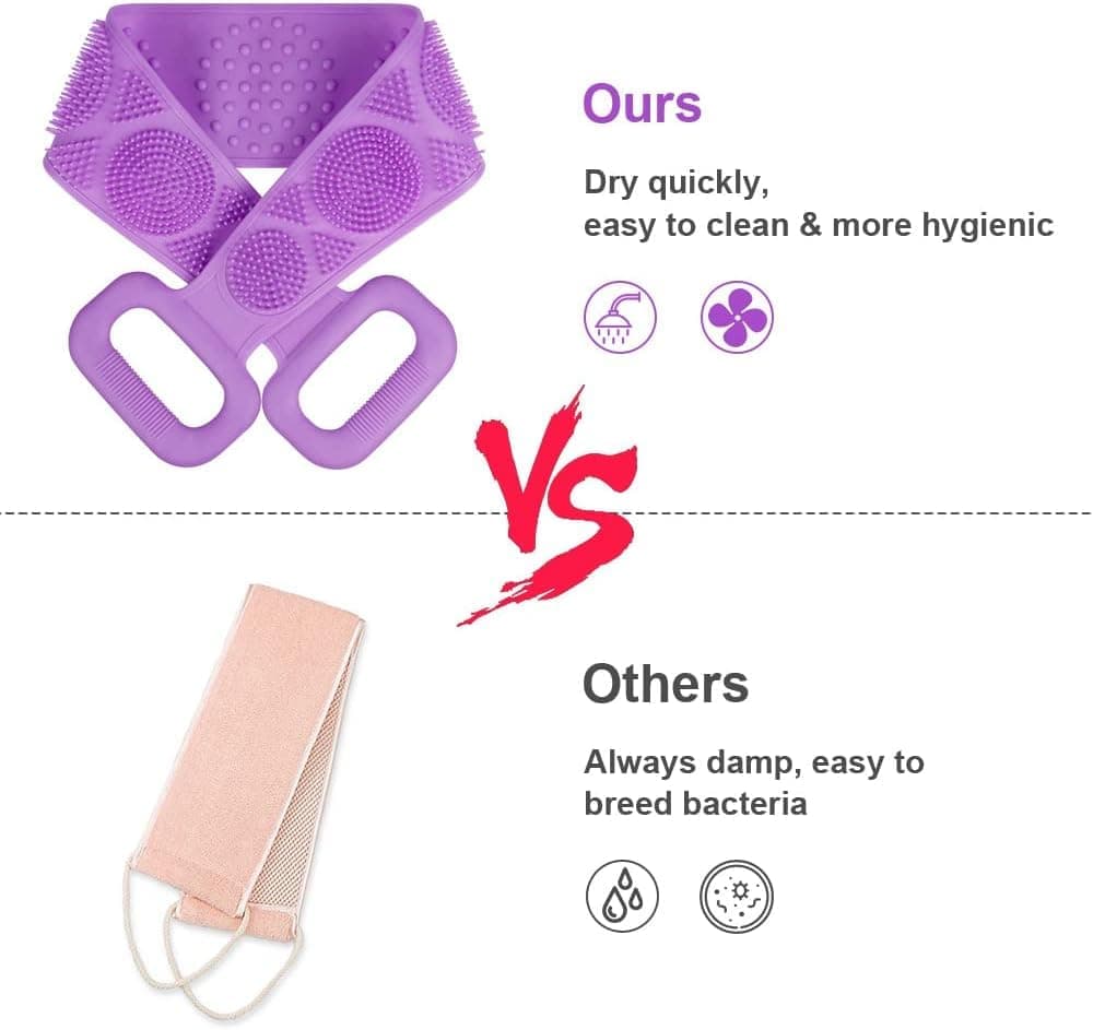 Soft Exfoliating Silicone Body Brush for Women and Men, with Massage Particles, Purple - Image 3