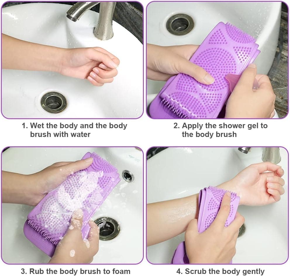 Soft Exfoliating Silicone Body Brush for Women and Men, with Massage Particles, Purple - Image 4