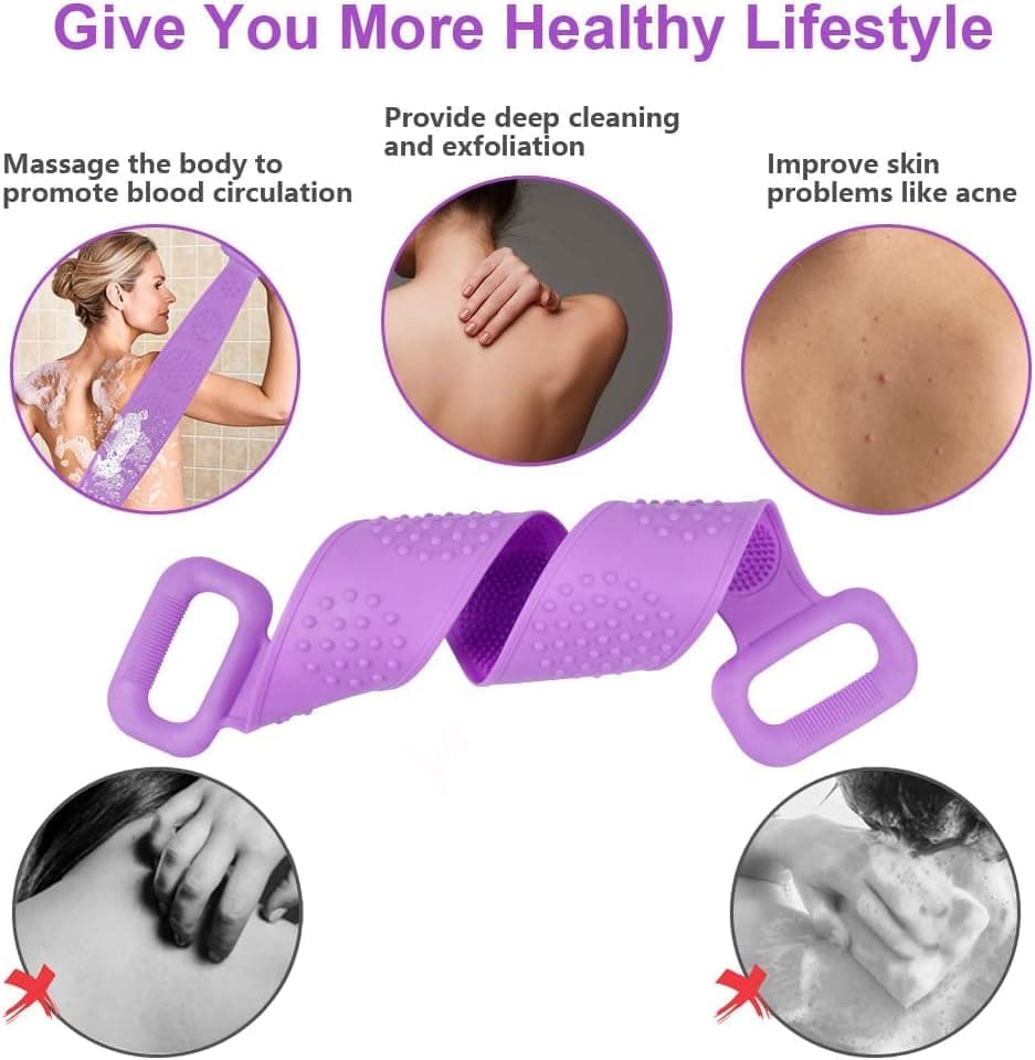 Soft Exfoliating Silicone Body Brush for Women and Men, with Massage Particles, Purple - Image 5