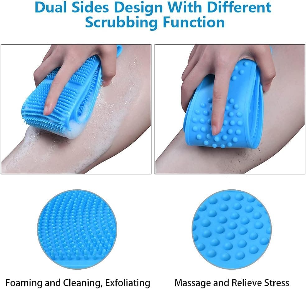 Silicone Body Brush Back Scrubber for Women and Men, Soft Exfoliating Bath Shower Brush with Massage Particles, Blue - Image 3