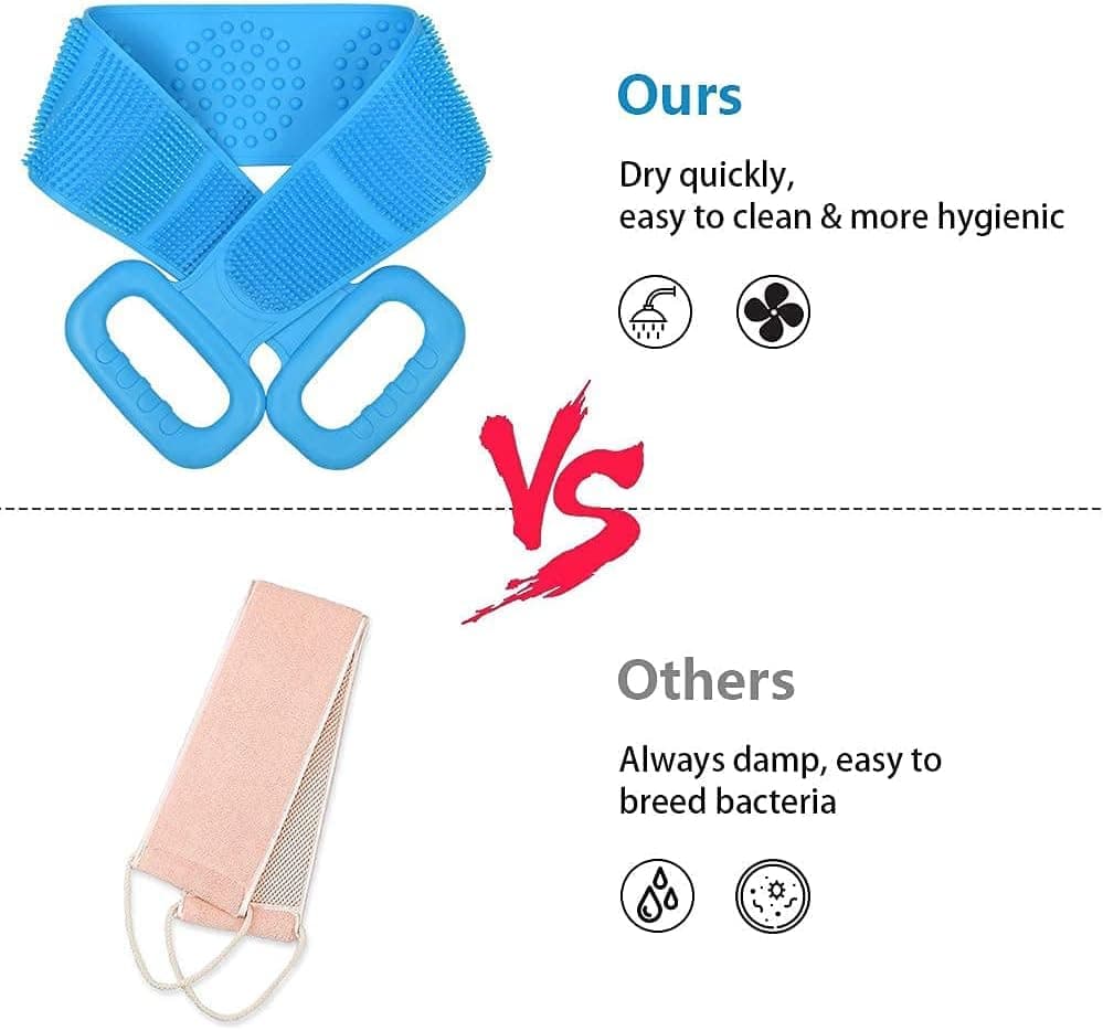 Silicone Body Brush Back Scrubber for Women and Men, Soft Exfoliating Bath Shower Brush with Massage Particles, Blue - Image 7