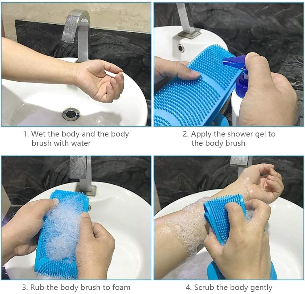 Silicone Body Brush Back Scrubber for Women and Men, Soft Exfoliating Bath Shower Brush with Massage Particles, Blue - Image 8