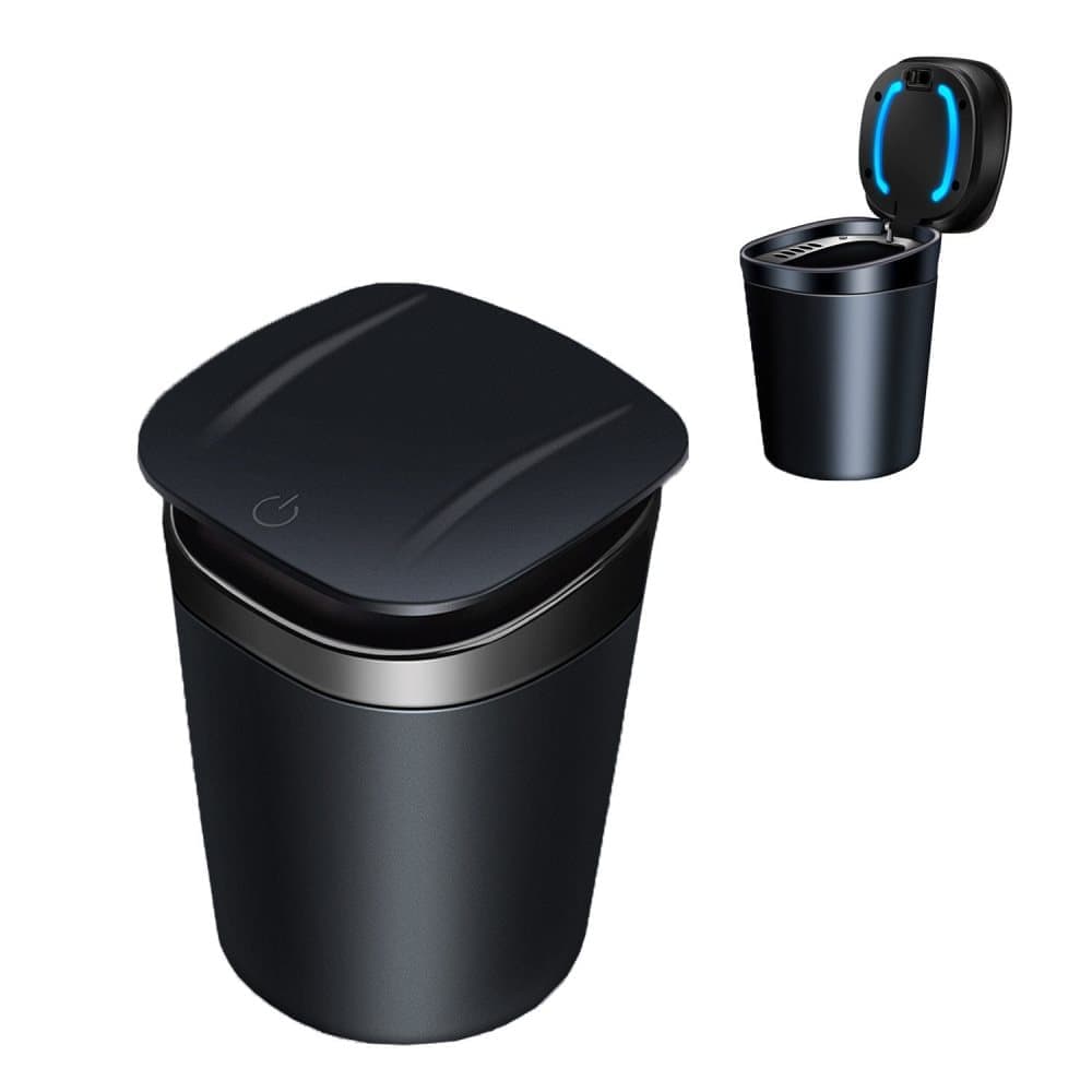 Portable LED Ashtray with Lid, Odorless Automatic Extinguishing Car Ashtray, Compatible with All Brands, Black - Image 1