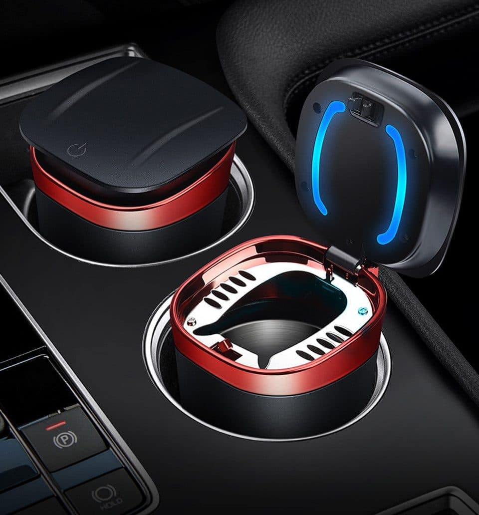 Portable LED Ashtray with Lid, Odorless Automatic Extinguishing Car Ashtray, Compatible with All Brands, Black - Image 3
