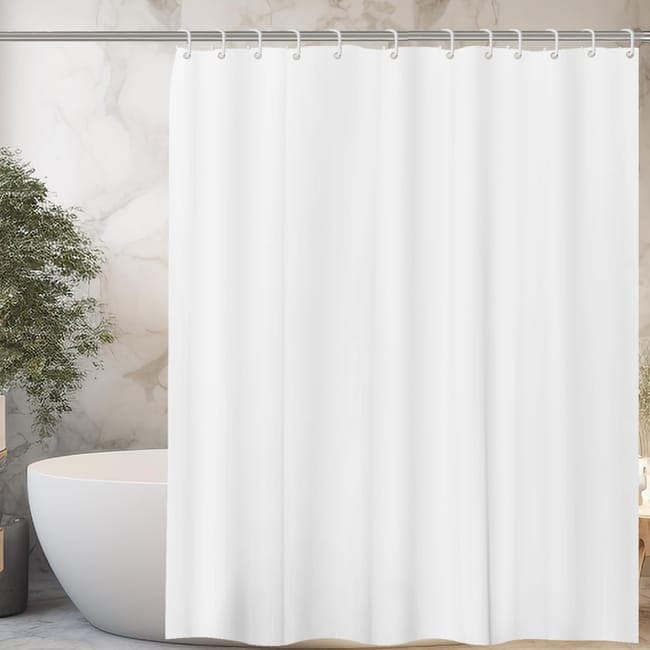 White Waterproof Shower Curtain for Bathroom, 180x180 cm, Mildew Resistant PEVA with 12 Hooks - Image 1