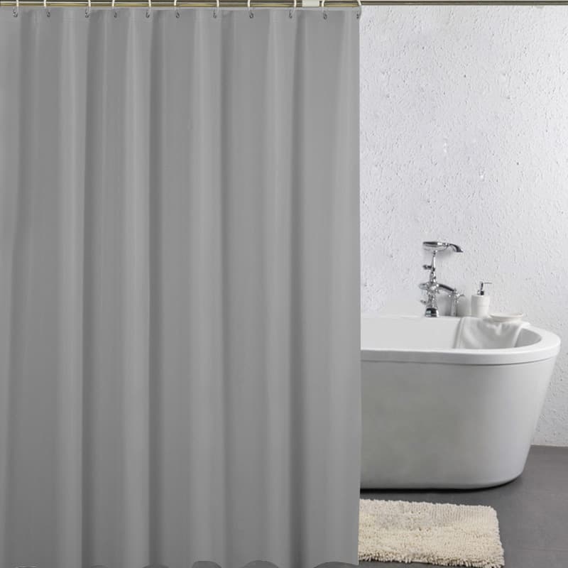 12 Hooks Waterproof Shower Curtain Solid Color Gray, 180x180 cm, Mildew Resistant PEVA for Bathroom - Image 1