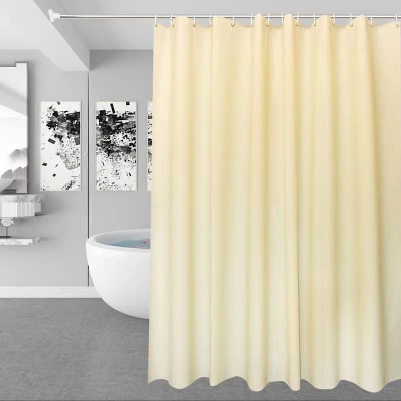 12 Hooks Solid Color Waterproof Shower Curtain for Bathroom, 180x180 cm, Mildew Resistant PEVA, Light Yellow - Image 1