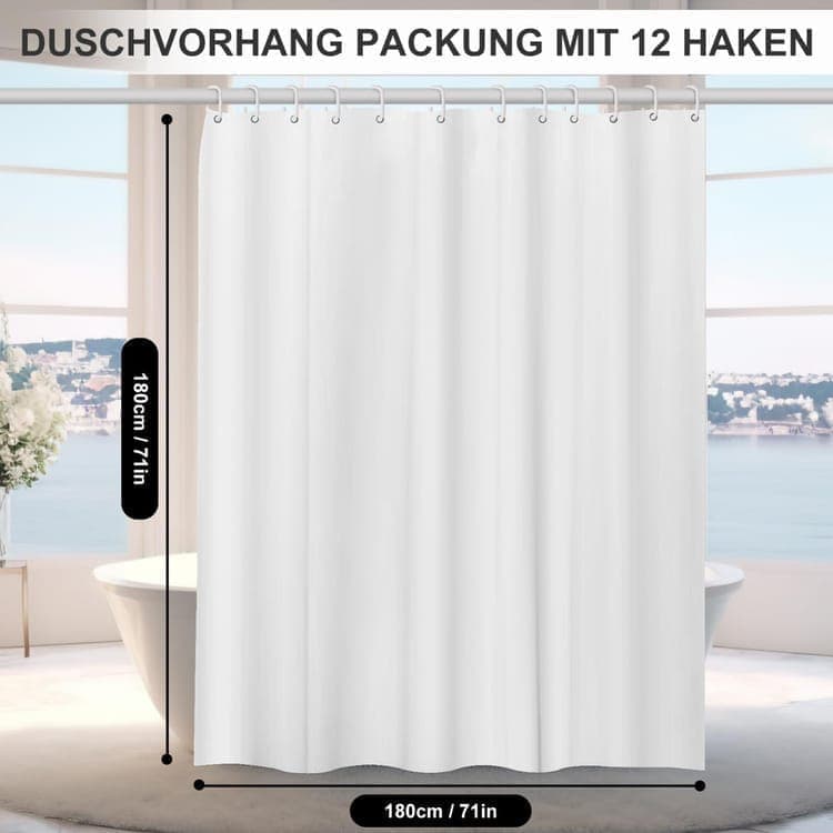 12 Hooks Solid Color Waterproof Shower Curtain for Bathroom, 180x180 cm, Mildew Resistant PEVA, Light Yellow - Image 2