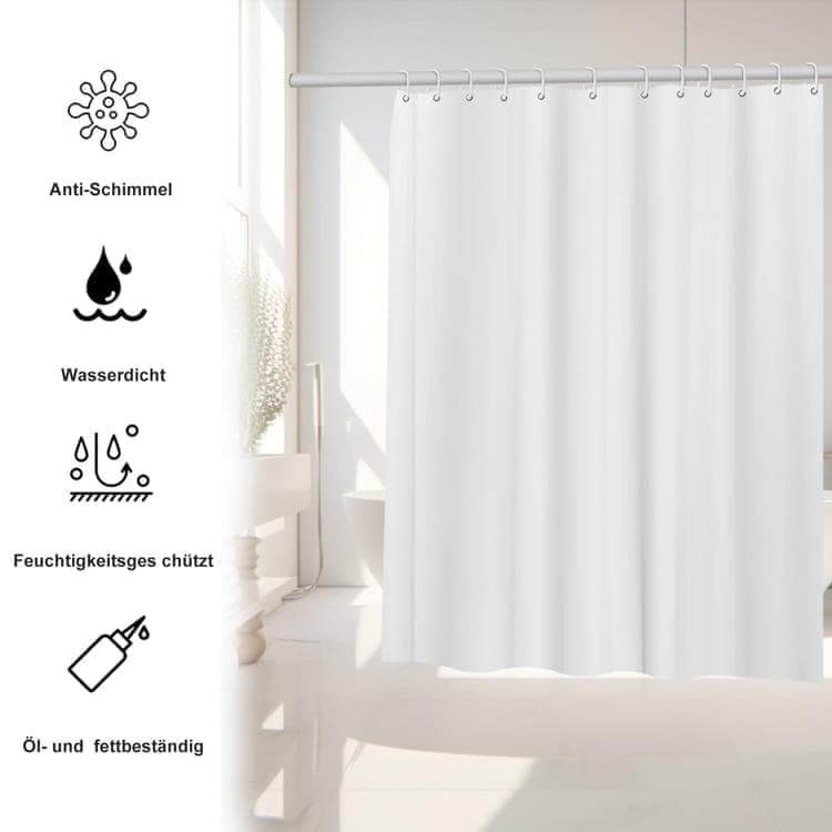 12 Hooks Solid Color Waterproof Shower Curtain for Bathroom, 180x180 cm, Mildew Resistant PEVA, Light Yellow - Image 3