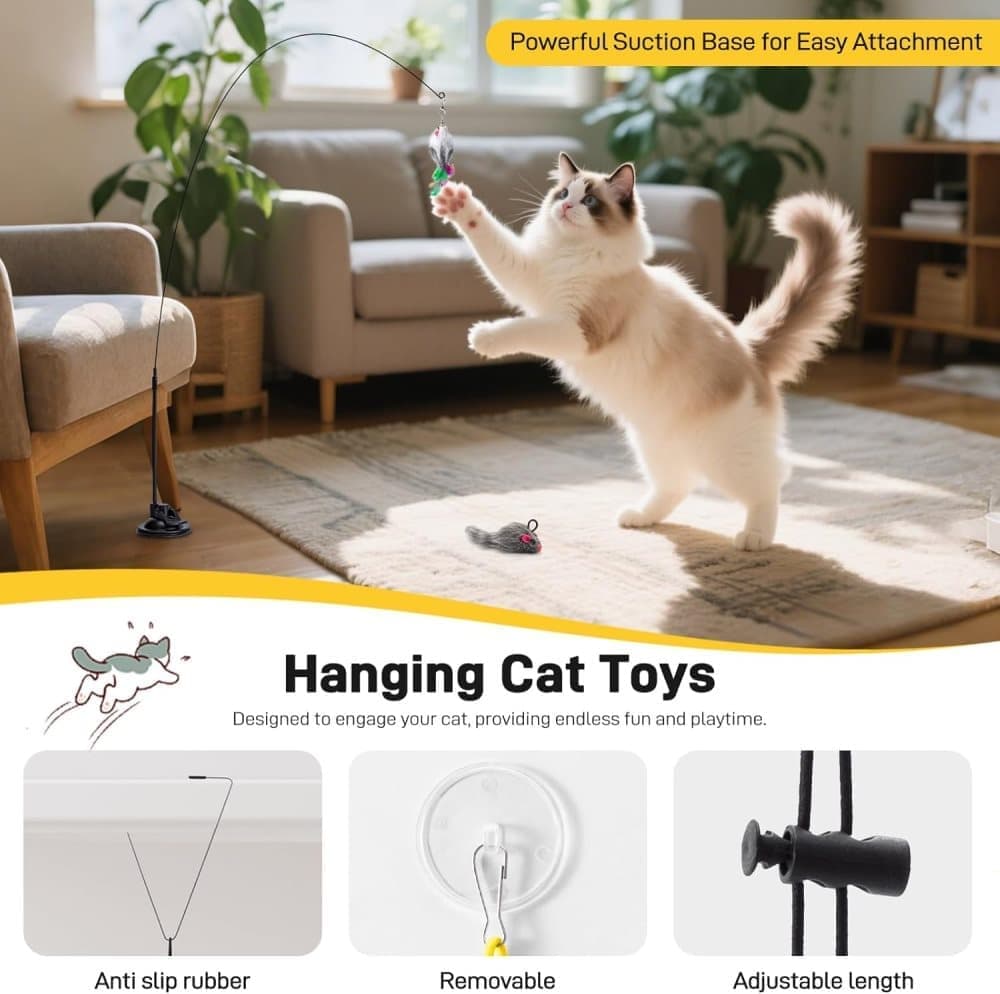 17 Pieces Cat Toy, Interactive Self-Feeding Fishing Toy with Suction Cup - Image 3