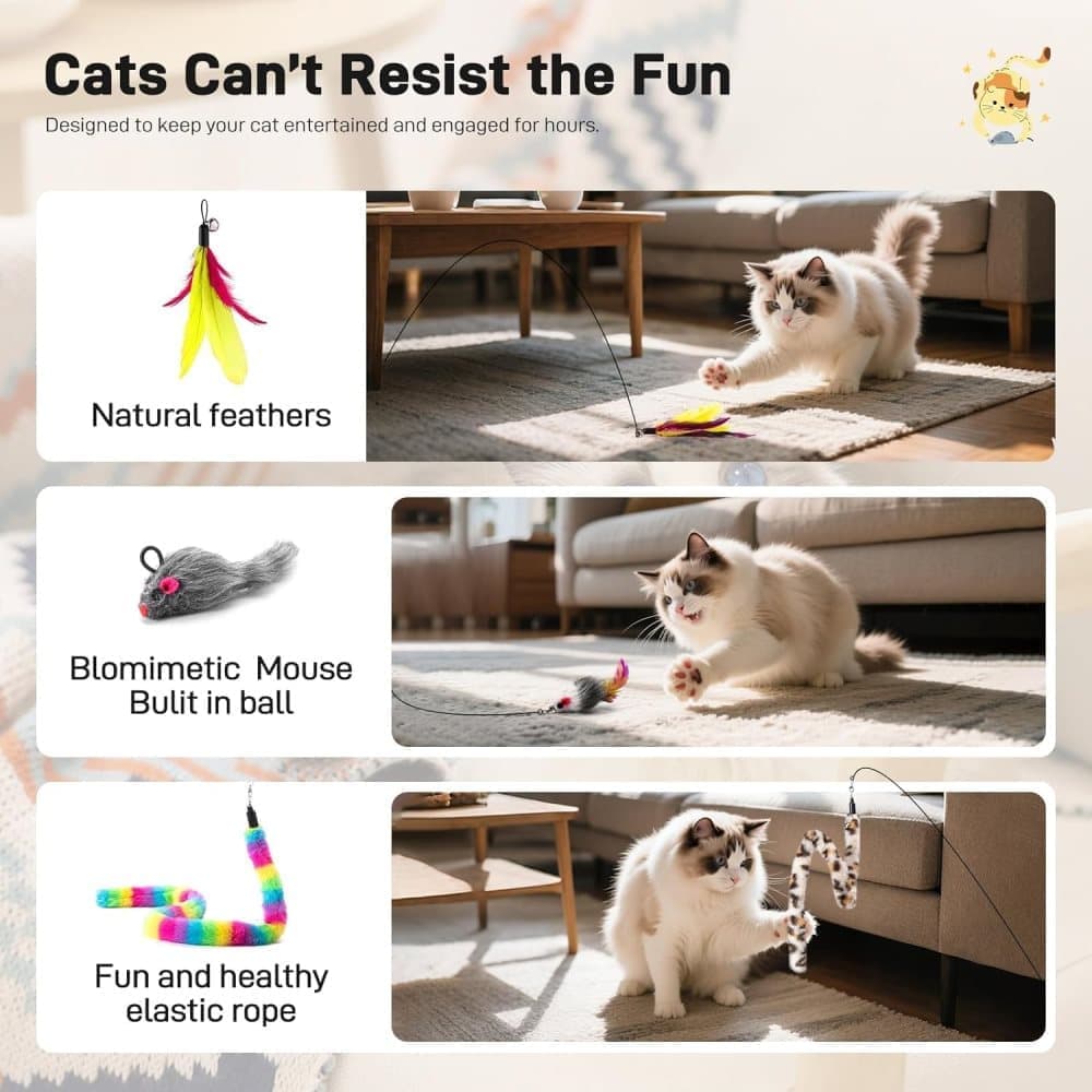 17 Pieces Cat Toy, Interactive Self-Feeding Fishing Toy with Suction Cup - Image 4