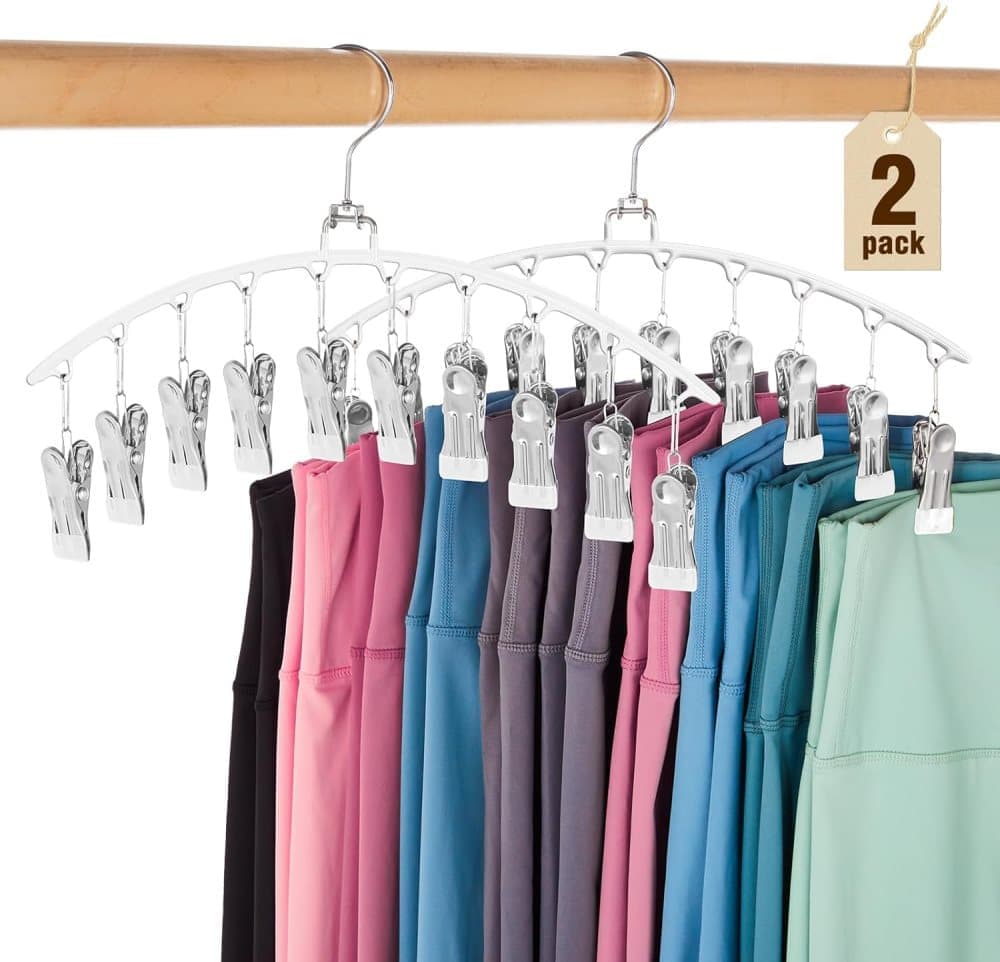 2-Pack Metal Windproof Trouser Skirt Hanger with 15 Clips - Image 1