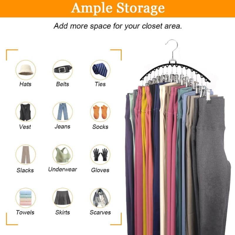 2-Pack Metal Windproof Trouser Skirt Hanger with 15 Clips - Image 4