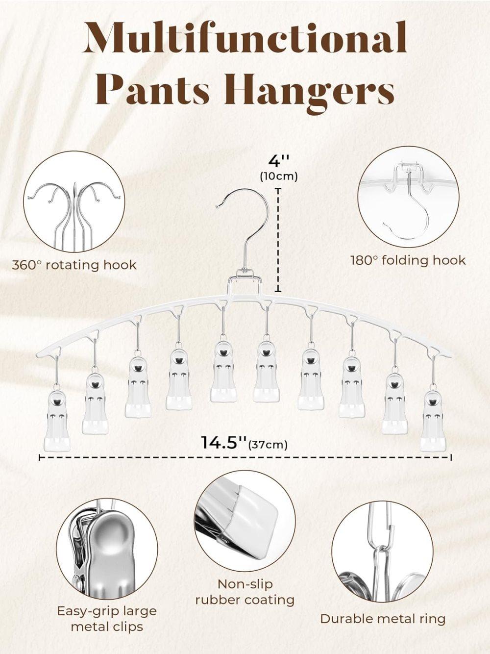 2-Pack Metal Windproof Trouser Skirt Hanger with 15 Clips - Image 5