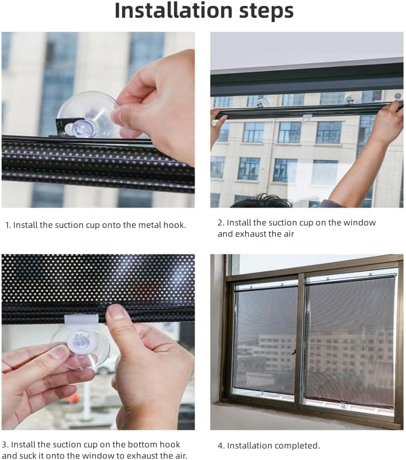 Removable Blackout Curtain Roller Blind with Suction Cups, Telescopic Portable Sunshade for Windows and Cars, 40×125cm, Black - Image 2