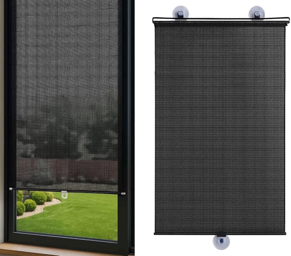 Blackout Curtain with Suction Cups, Removable Window and Car Sunshade, Telescopic Portable Roller Blind, Black, 50×125cm - Image 1