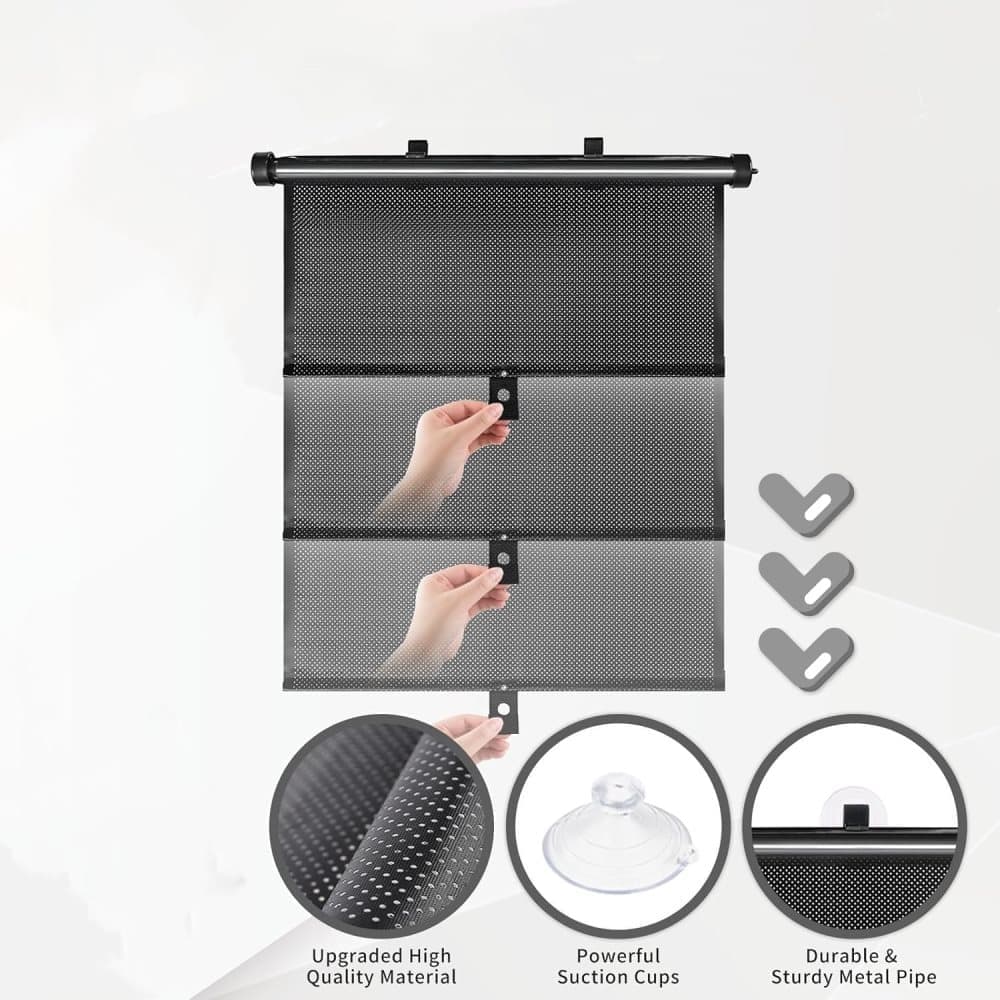 Blackout Curtain with Suction Cups, Removable Window and Car Sunshade, Telescopic Portable Roller Blind, Black, 50×125cm - Image 3
