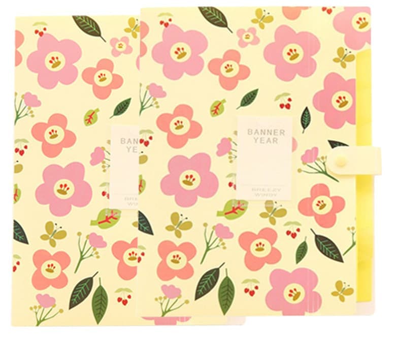 8 Compartments A4 Document Folder Waterproof Floral Pattern, with A4 Size, Yellow - Image 1