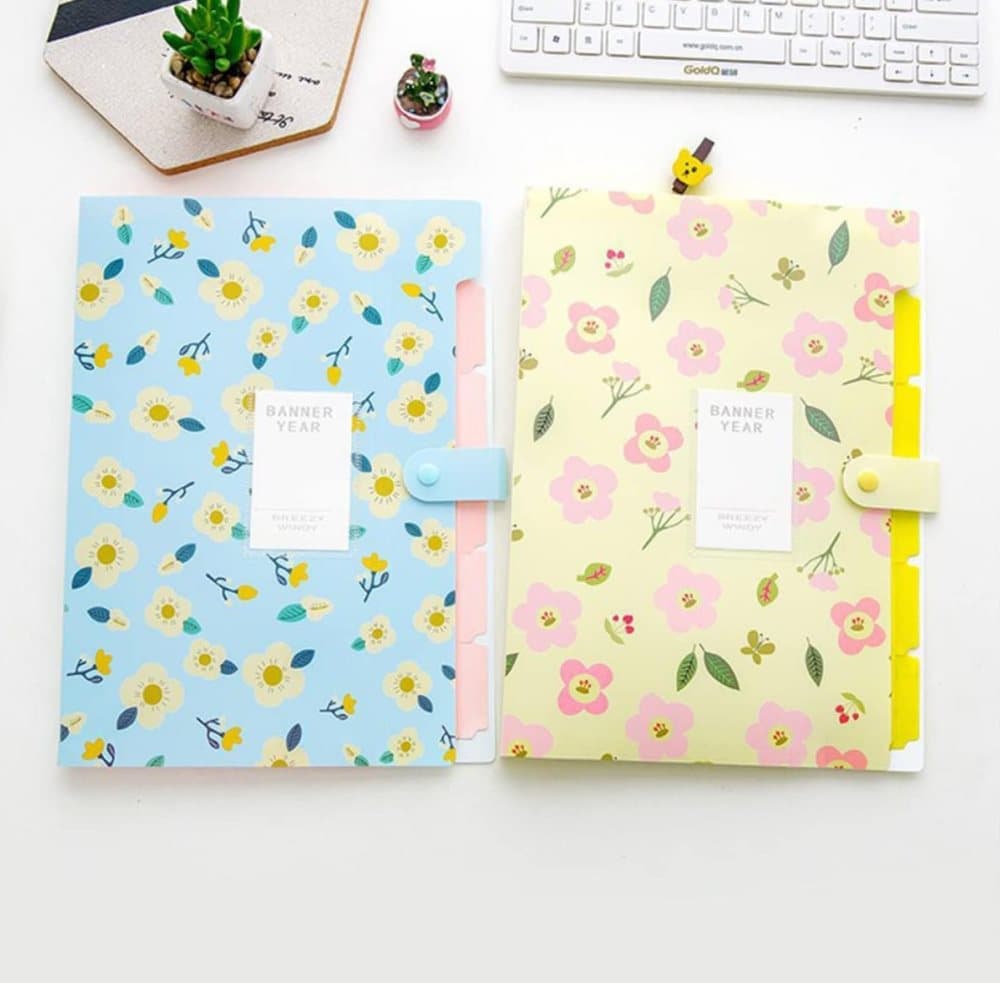 8 Compartments A4 Document Folder Waterproof Floral Pattern, with A4 Size, Yellow - Image 6