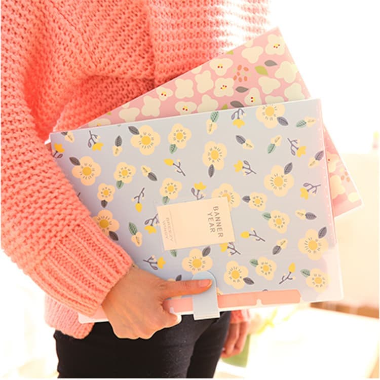 8 Compartments A4 Document Folder Waterproof Floral Pattern, with A4 Size, Yellow - Image 7