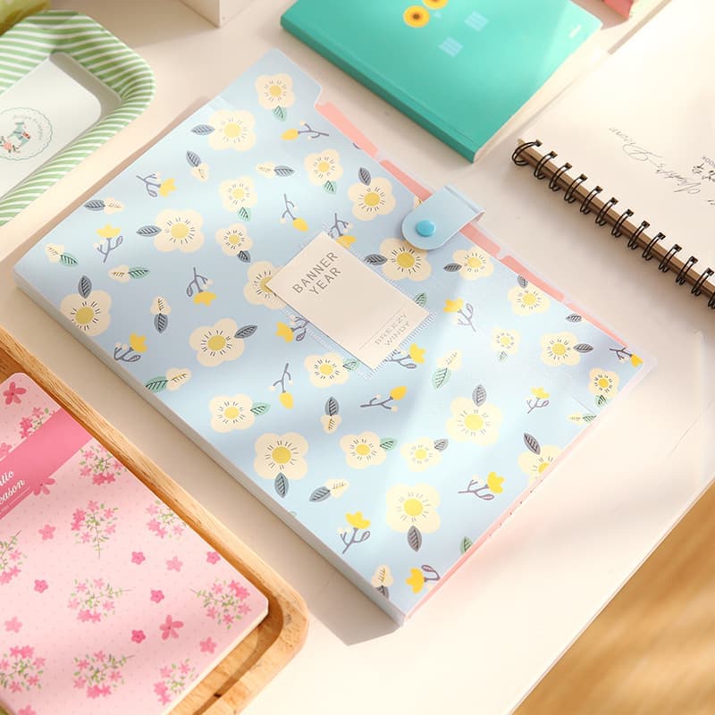 8 Compartments A4 Document Folder Waterproof Floral Pattern, with A4 Size, Yellow - Image 8